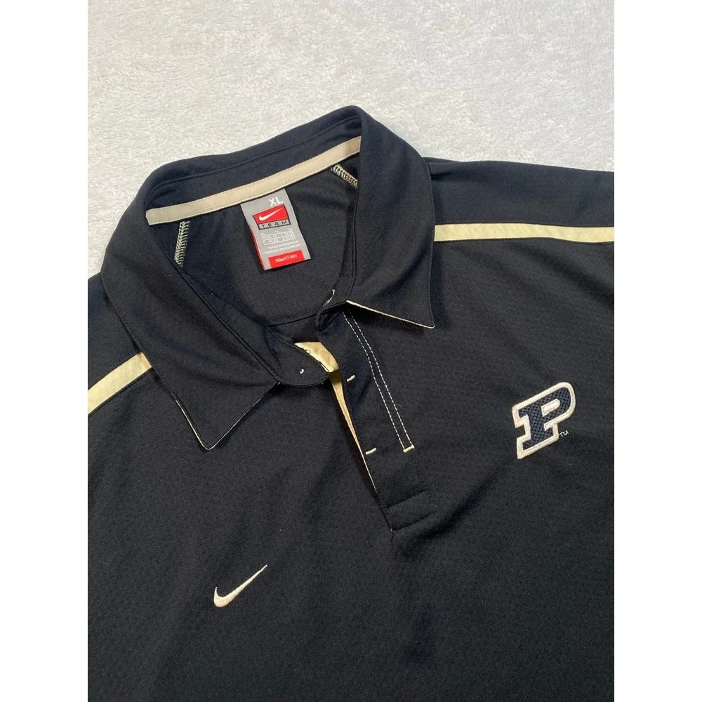 Nike Dri Fit Authentic Polo Shirt Men XL Black NCAA Purdue Boilermakers Football
